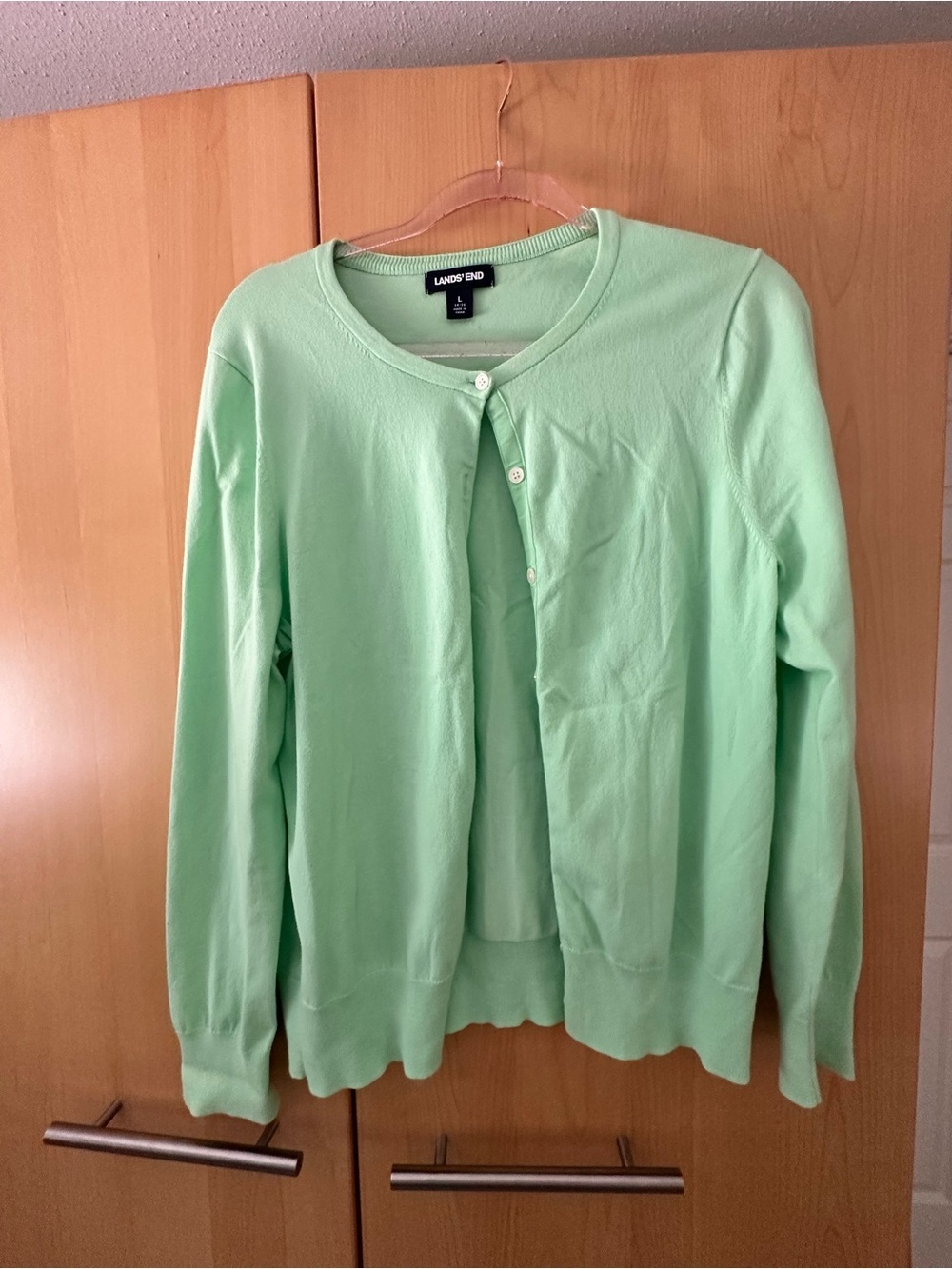 Lands' End Light Mint Green Crewneck Button Cardigan